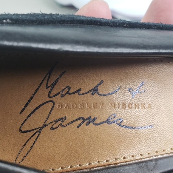 Mark and James Badgley Mischka Black Leather Suede Pointed Toe Pumps Heels 7.5 - Picture 7 of 11